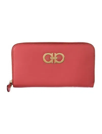 Pre-owned Ferragamo Gancini Logo Leather Continental Wallet In Orange