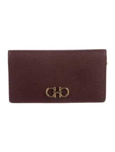 Pre-owned Ferragamo Gancini Logo Leather Continental Wallet In Purple