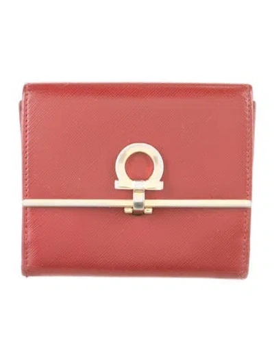 Pre-owned Ferragamo Gancini Logo Leather Continental Wallet In Red