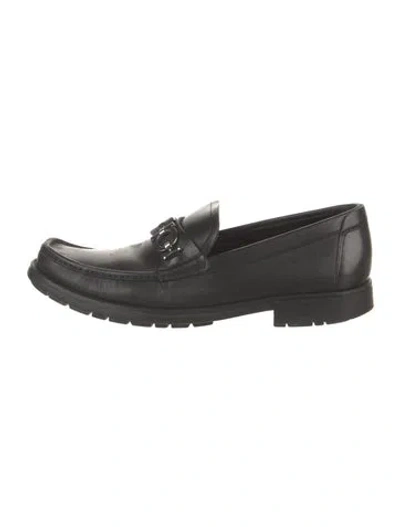 Pre-owned Ferragamo Gancini Logo Leather Dress Loafers In Black