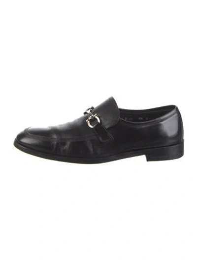 Pre-owned Ferragamo Gancini Logo Leather Dress Loafers In Black