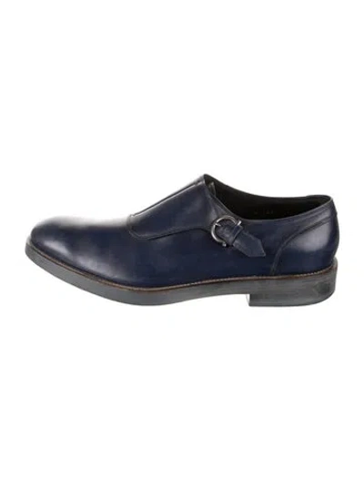 Pre-owned Ferragamo Gancini Logo Leather Dress Loafers In Blue