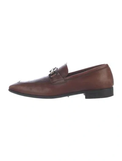 Pre-owned Ferragamo Gancini Logo Leather Dress Loafers In Brown