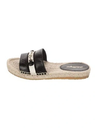 Pre-owned Ferragamo Gancini Logo Leather Espadrilles In Black