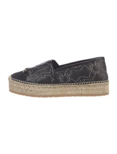 Pre-owned Ferragamo Gancini Logo Leather Espadrilles W/ Tags In Black
