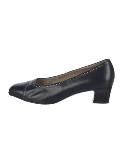 Pre-owned Ferragamo Gancini Logo Leather Flats In Blue