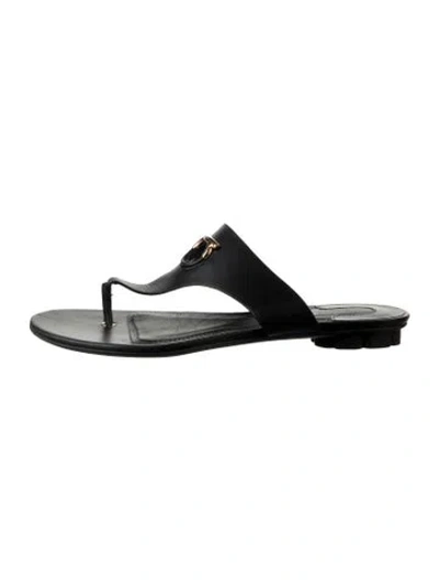 Pre-owned Ferragamo Gancini Logo Leather Flip Flops In Black