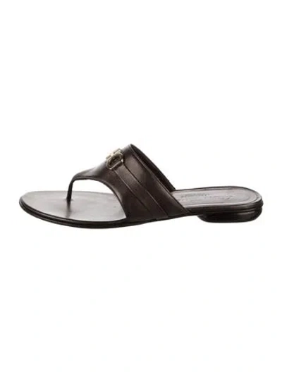 Pre-owned Ferragamo Gancini Logo Leather Flip Flops In Brown