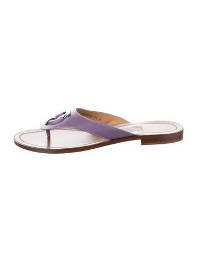 Pre-owned Ferragamo Gancini Logo Leather Flip Flops W/ Tags In Brown