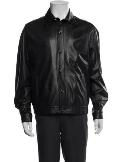 Pre-owned Ferragamo Gancini Logo Leather Jacket In Black