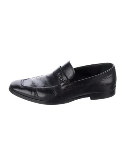 Pre-owned Ferragamo Gancini Logo Leather Loafers In Black