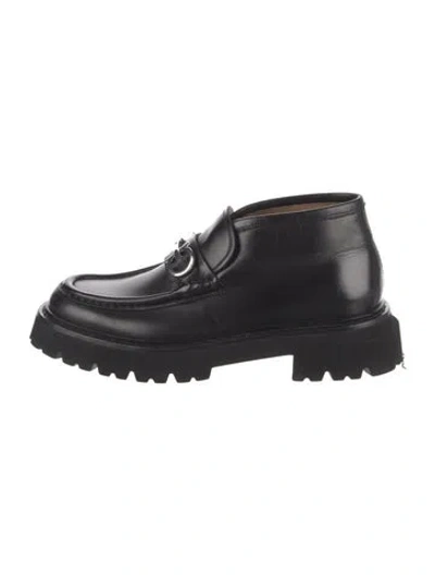 Pre-owned Ferragamo Gancini Logo Leather Loafers In Black