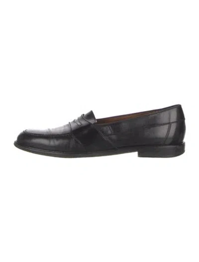 Pre-owned Ferragamo Gancini Logo Leather Loafers In Black
