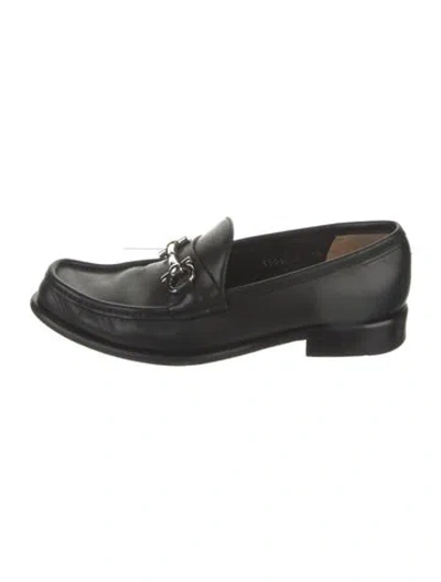 Pre-owned Ferragamo Gancini Logo Leather Loafers In Black