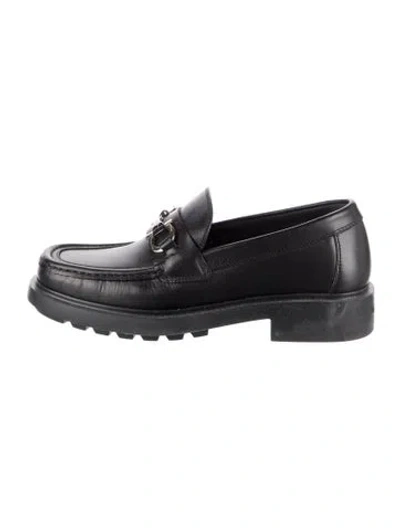 Pre-owned Ferragamo Gancini Logo Leather Loafers In Black