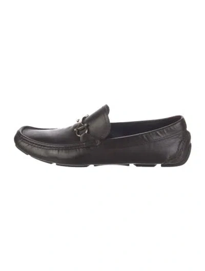 Pre-owned Ferragamo Gancini Logo Leather Loafers In Black