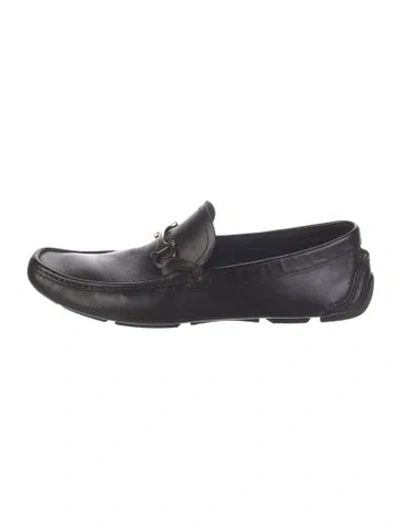 Pre-owned Ferragamo Gancini Logo Leather Loafers In Black