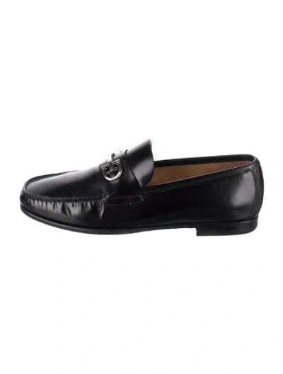 Pre-owned Ferragamo Gancini Logo Leather Loafers In Black