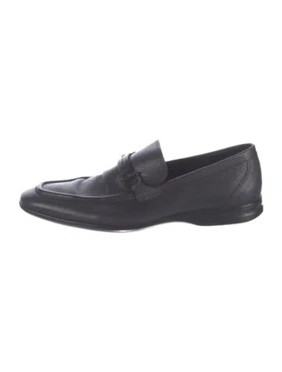 Pre-owned Ferragamo Gancini Logo Leather Loafers In Black