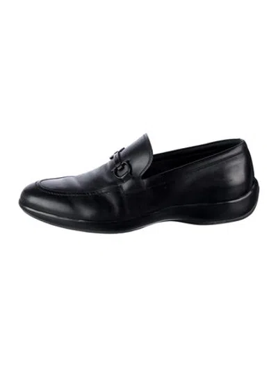 Pre-owned Ferragamo Gancini Logo Leather Loafers In Black