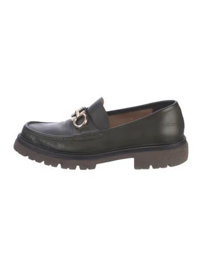 Pre-owned Ferragamo Gancini Logo Leather Loafers In Black