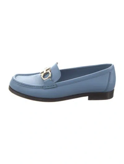 Pre-owned Ferragamo Gancini Logo Leather Loafers In Blue