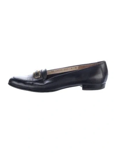 Pre-owned Ferragamo Gancini Logo Leather Loafers In Blue