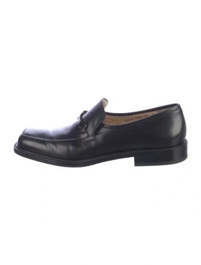 Pre-owned Ferragamo Gancini Logo Leather Loafers In Blue