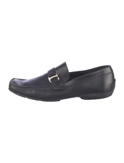 Pre-owned Ferragamo Gancini Logo Leather Loafers In Blue