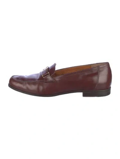Pre-owned Ferragamo Gancini Logo Leather Loafers In Brown