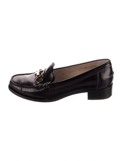 Pre-owned Ferragamo Gancini Logo Leather Loafers In Brown