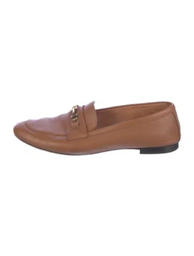 Pre-owned Ferragamo Gancini Logo Leather Loafers In Brown