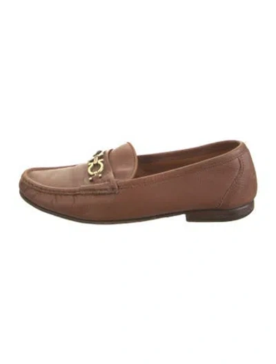 Pre-owned Ferragamo Gancini Logo Leather Loafers In Brown