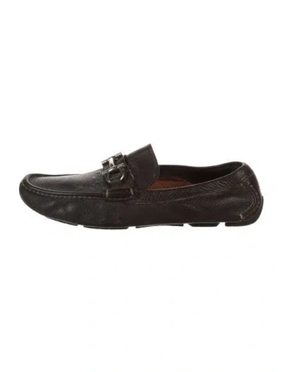 Pre-owned Ferragamo Gancini Logo Leather Loafers In Brown
