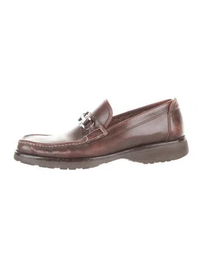 Pre-owned Ferragamo Gancini Logo Leather Loafers In Brown
