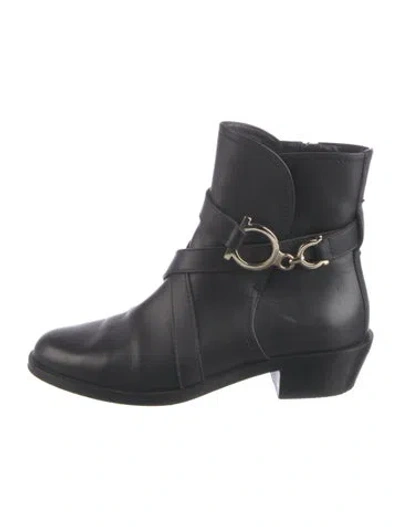 Pre-owned Ferragamo Gancini Logo Leather Moto Boots In Black