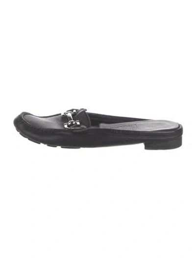 Pre-owned Ferragamo Gancini Logo Leather Mules In Black
