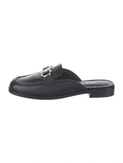 Pre-owned Ferragamo Gancini Logo Leather Mules In Black
