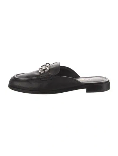 Pre-owned Ferragamo Gancini Logo Leather Mules In Black