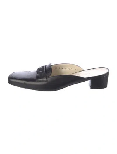 Pre-owned Ferragamo Gancini Logo Leather Mules In Blue
