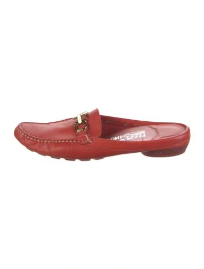 Pre-owned Ferragamo Gancini Logo Leather Mules In Orange