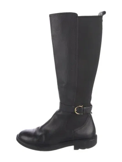 Pre-owned Ferragamo Gancini Logo Leather Riding Boots In Black