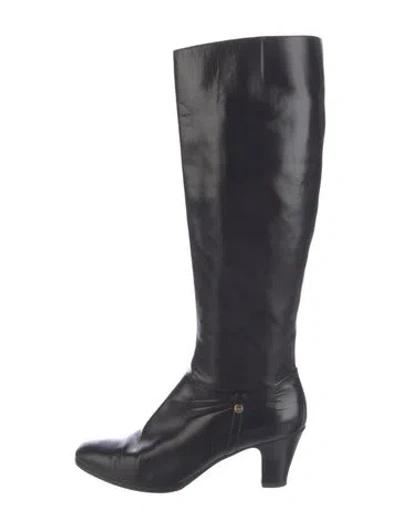 Pre-owned Ferragamo Gancini Logo Leather Riding Boots In Black