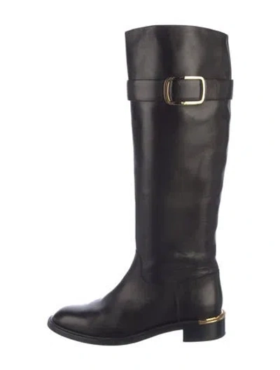 Pre-owned Ferragamo Gancini Logo Leather Riding Boots In Black
