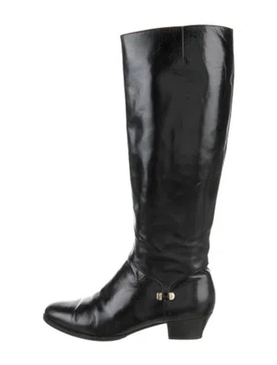 Pre-owned Ferragamo Gancini Logo Leather Riding Boots In Black