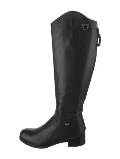Pre-owned Ferragamo Gancini Logo Leather Riding Boots In Black