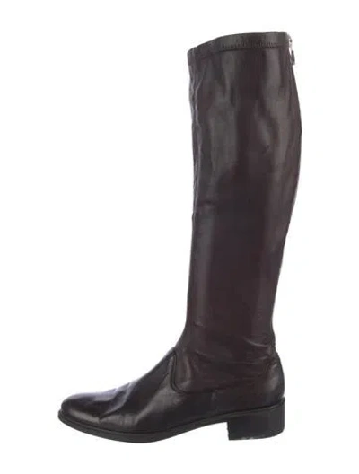 Pre-owned Ferragamo Gancini Logo Leather Riding Boots In Brown