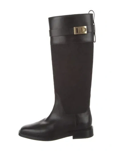 Pre-owned Ferragamo Gancini Logo Leather Riding Boots In Brown