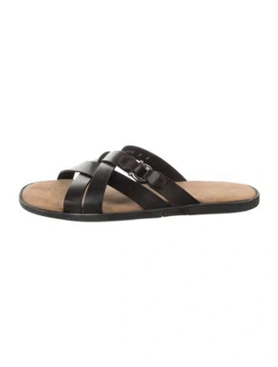 Pre-owned Ferragamo Gancini Logo Leather Slides In Black