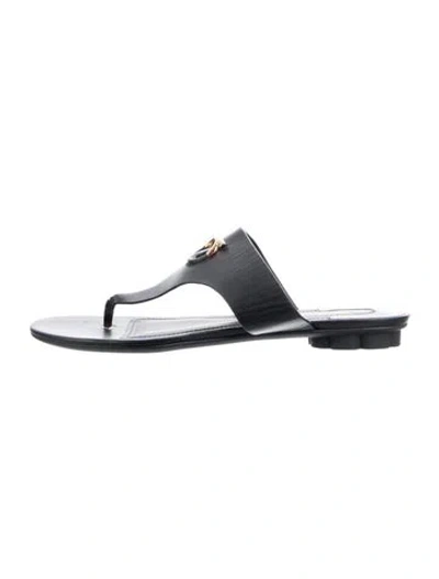 Pre-owned Ferragamo Gancini Logo Leather Slides In Black